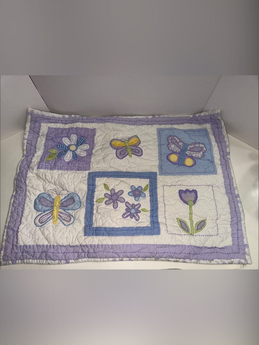 Pottery Barn Kids Lavender & White Butterfly Floral Quilted Pillow Sham